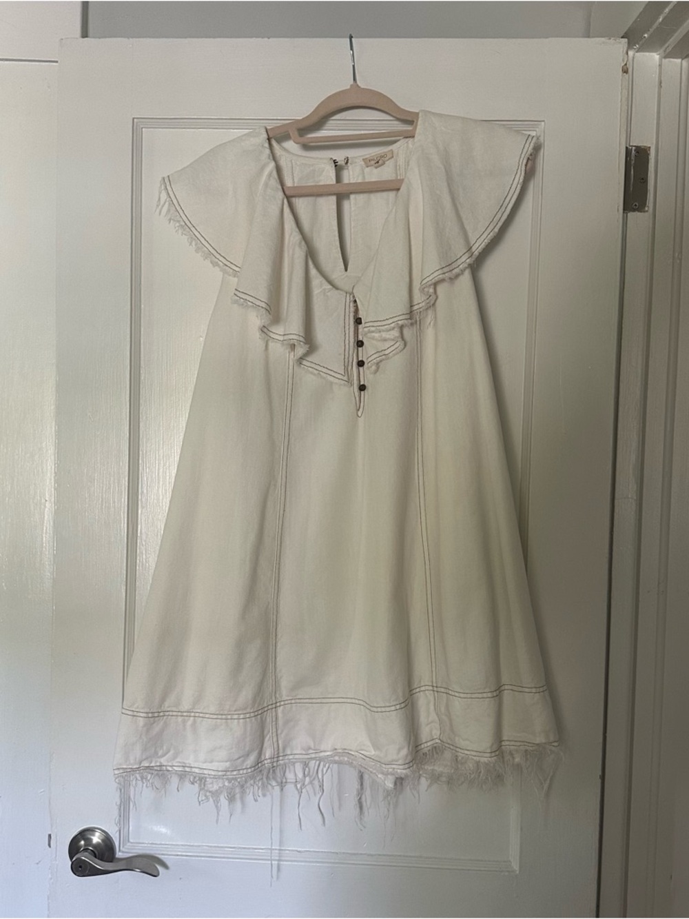 Pilcro by Anthropologie Cream Mini Dress with Ruffle Collar